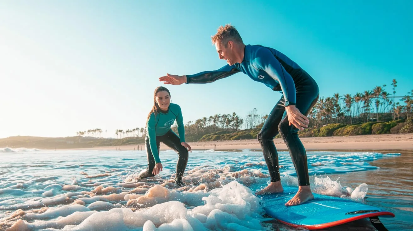 Surf instructor teaching